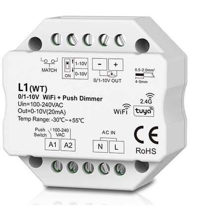 LEDlife rWave Variateur encastrable Wifi 1-10V - Tuya/Smart Life, RF, variation par pression, variateur LED, encastrable