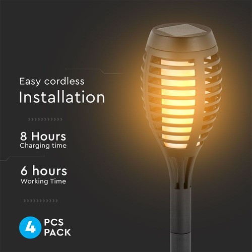 Lampes solaires de jardin 4 pcs - Noir, avec piquet, effet flamme, 50 cm de hauteur