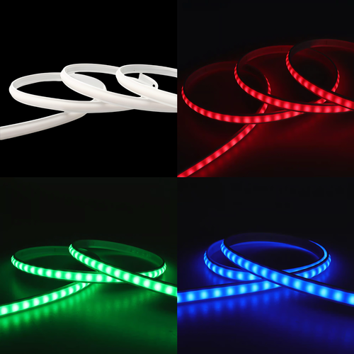 5m 9W/m RGB CLIP-ON Ruban LED - 230V, IP67 étanche, couvercle blanc, 60 LED