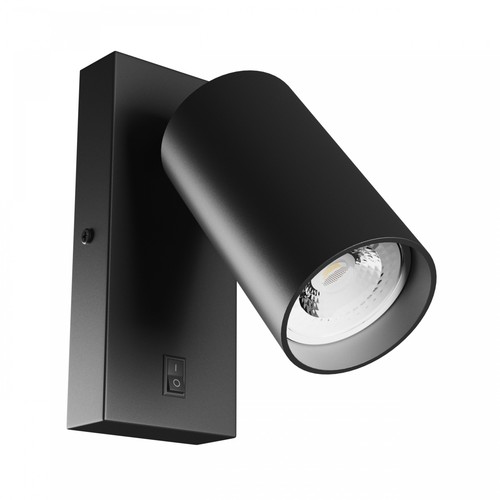 Applique murale GU10 avec interrupteur - IP20, Ø5,5cm, 5,5x10cm, Noir, Rond, Sans source lumineuse