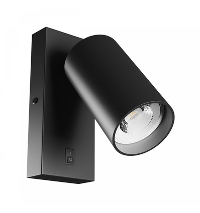 Applique murale GU10 avec interrupteur - IP20, Ø5,5cm, 5,5x10cm, Noir, Rond, Sans source lumineuse