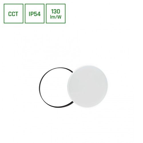 Plafonnier 18W Nymphea Black & White - Ø25cm, IP54, CCT, 130lm/W, bord noir/blanc