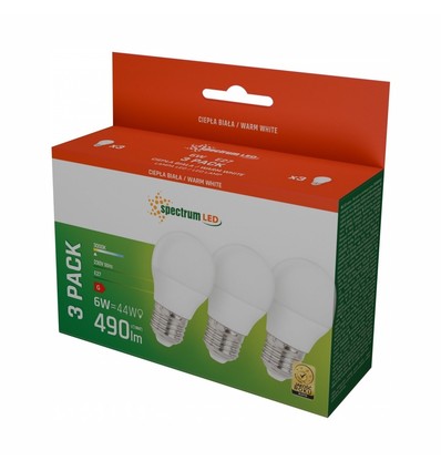 Pack de 3 ampoules LED E27 6W - G45, blanc chaud