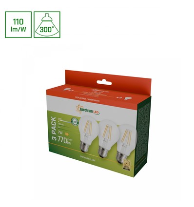 3 pcs. Ampoule LED E27 7W - GLS, filament, 770lm, blanc chaud, pack de 3