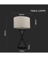 Lampe de table design moderne V-Tac - Blanc/noir, câble de 1,5 m, douille E27, sans source lumineuse