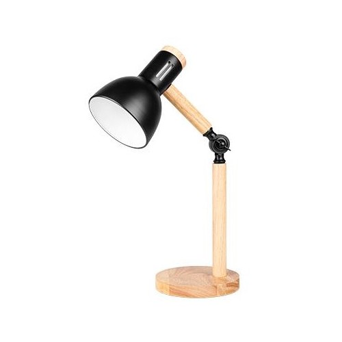 Lampe de table en métal noir et bois - câble de 1,5 m, douille E27, sans source lumineuse