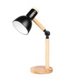 Lampe de table en métal noir et bois - câble de 1,5 m, douille E27, sans source lumineuse