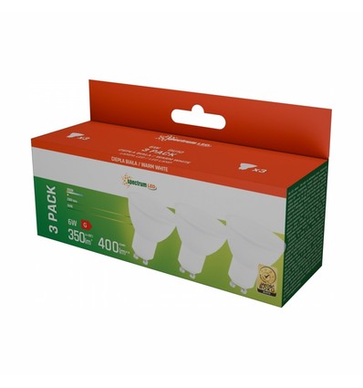 Pack de 3 spots LED GU10 6W - Blanc chaud, dépoli