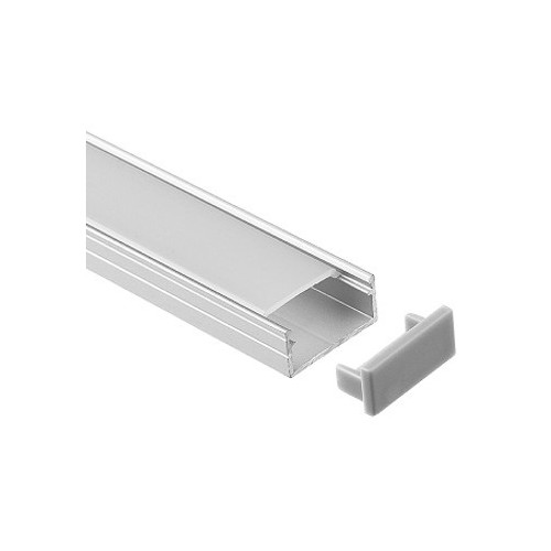 Profilé alu 18x8 pour ruban LED IP65/IP68 - 1m, avec diffuseur givré, clips et embouts, anodisé