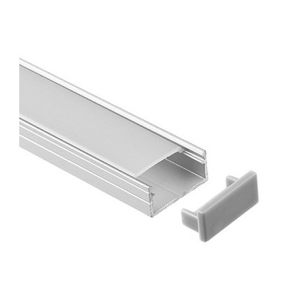 Profilé alu 18x8 pour ruban LED IP65/IP68 - 1m, avec diffuseur givré, clips et embouts, anodisé