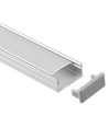 Profilé alu 18x8 pour ruban LED IP65/IP68 - 1m, avec diffuseur givré, clips et embouts, anodisé