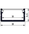 Profilé alu 18x8 pour ruban LED IP65/IP68 - 1m, avec diffuseur givré, clips et embouts, anodisé