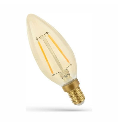 Ampoule LED flamme E14 2W - C35, filament, verre ambré, blanc extra chaud