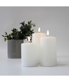 Set de 3 bougies LED, effet flamme, blanc - Avec télécommande et minuterie, 10/12,5/15cm de haut, Ø7,5cm, véritable cire