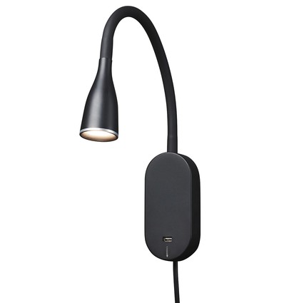 Applique murale EYE LED avec USB et gradation tactile, 5W, Nielsen Light - noir