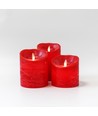 Set de 3 bougies LED Ø10cm, flamme vacillante, rouge - Avec télécommande et minuterie, 10/12,5/15cm de haut, véritable cire