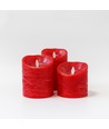 Set de 3 bougies LED Ø10cm, flamme vacillante, rouge - Avec télécommande et minuterie, 10/12,5/15cm de haut, véritable cire