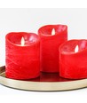Set de 3 bougies LED Ø10cm, flamme vacillante, rouge - Avec télécommande et minuterie, 10/12,5/15cm de haut, véritable cire