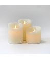 Set de 3 bougies LED Ø10cm, flamme vacillante, blanc - Avec télécommande et minuterie, 10/12,5/15cm de haut, véritable cire