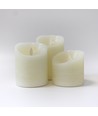 Set de 3 bougies LED Ø10cm, flamme vacillante, blanc - Avec télécommande et minuterie, 10/12,5/15cm de haut, véritable cire