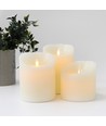Set de 3 bougies LED Ø10cm, flamme vacillante, blanc - Avec télécommande et minuterie, 10/12,5/15cm de haut, véritable cire