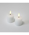 Bougies LED bloc, lot de 2, effet flamme, blanc - 5 cm de haut, Ø5 cm, fonctionne avec télécommande, vraie cire