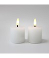 Bougies LED bloc, lot de 2, effet flamme, blanc - 5 cm de haut, Ø5 cm, fonctionne avec télécommande, vraie cire