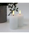 Bougies LED bloc, lot de 2, effet flamme, blanc - 7,5 cm de haut, Ø5 cm, fonctionne avec télécommande, cire véritable