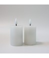 Bougies LED bloc, lot de 2, effet flamme, blanc - 7,5 cm de haut, Ø5 cm, fonctionne avec télécommande, cire véritable