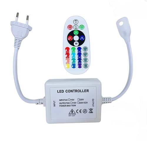 Contrôleur RGB 16x16 pour Neon Flex avec télécommande - Incl. embout, 230V, fonction mémoire, télécommande radio, max. 50 m