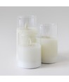 Set de 3 bougies LED sous verre Ø7,5cm, flamme vacillante - Avec télécommande et minuterie, 10/12,5/15cm de haut, véritable cire