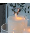 Set de 3 bougies LED sous verre Ø7,5cm, flamme vacillante - Avec télécommande et minuterie, 10/12,5/15cm de haut, véritable cire