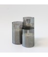 Set de 3 bougies LED sous verre fumé Ø7,5cm, effet flamme - Avec télécommande et minuterie, 10/12,5/15cm de haut, véritable cire