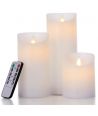 Bougies LED, lot de 3, Ø7,5cm, flamme vacillante, blanc - Avec télécommande et minuterie, 10/13/15cm, cire véritable