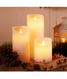 Bougies LED, lot de 3, Ø7,5cm, flamme vacillante, blanc - Avec télécommande et minuterie, 10/13/15cm, cire véritable