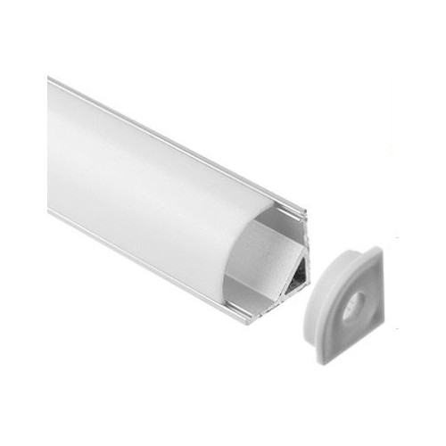 Profilé d'angle alu 16x16 pour ruban LED - 1m, avec diffuseur givré, clips et embouts, anodisé