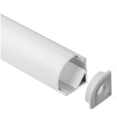 Profilé d'angle alu 16x16 pour ruban LED - 1m, avec diffuseur givré, clips et embouts, anodisé