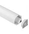 Profilé d'angle alu 16x16 pour ruban LED - 1m, avec diffuseur givré, clips et embouts, anodisé