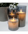 Lot de 3 bougies LED en verre fumé Ø7,5cm, flamme mobile