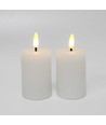 Bougies LED bloc, lot de 2, effet flamme, blanc - 7,5 cm de haut, Ø5 cm, fonctionne avec télécommande, cire véritable