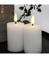 Bougies LED bloc, lot de 2, effet flamme, blanc - 7,5 cm de haut, Ø5 cm, fonctionne avec télécommande, cire véritable