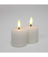 Bougies LED bloc, lot de 2, effet flamme, blanc - 5 cm de haut, Ø5 cm, fonctionne avec télécommande, vraie cire
