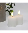 Bougies LED bloc, lot de 2, effet flamme, blanc - 5 cm de haut, Ø5 cm, fonctionne avec télécommande, vraie cire