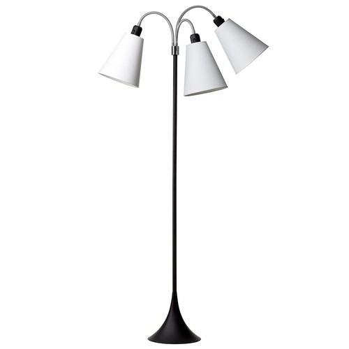 Lampadaire Trafik E27 en noir avec 3 abat-jours blancs - Nielsen Light