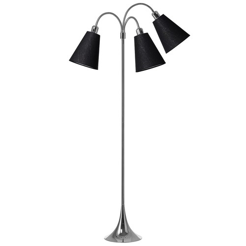 Lampadaire Trafik E27 en Chrome avec 3 Abat-jours Noirs - Nielsen Light
