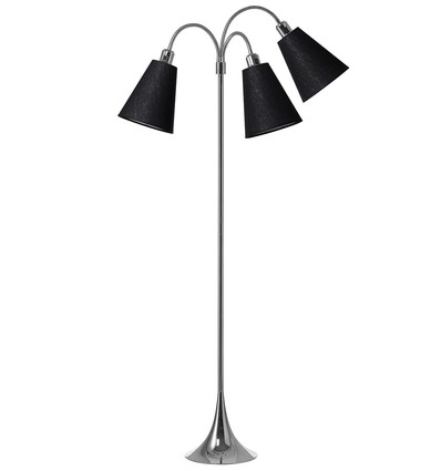 Lampadaire Trafik E27 en Chrome avec 3 Abat-jours Noirs - Nielsen Light