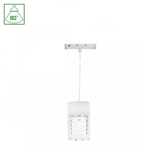 7W SYSTEM SHIFT BASIC HANGIT CRISTAL spot sur rail, 48V - 2700K, 80°, IP20, suspension par câble 110cm