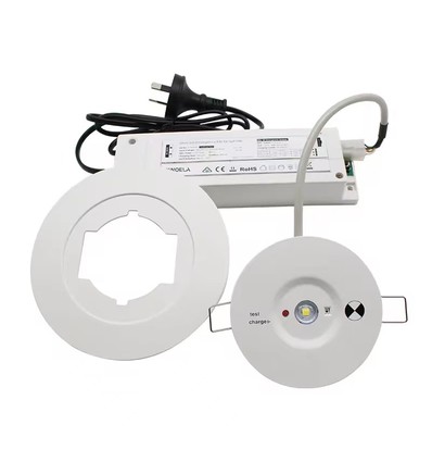 Spot d'éclairage de secours LED 3W pour plafond - Découpe : Ø7,5-12,5 cm, batterie 3 heures, blanc