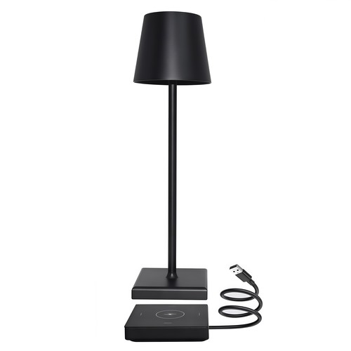 Lampe de table LED avec charge sans fil - Noir, IP54 intérieur/extérieur, tactile dimmable