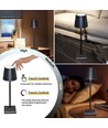 Lampe de table LED avec charge sans fil - Noir, IP54 intérieur/extérieur, tactile dimmable